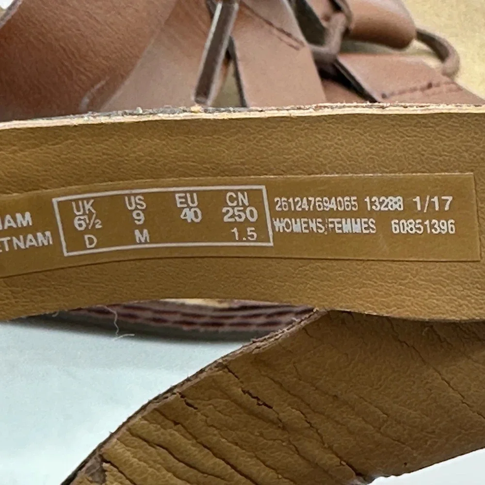 Clarks 261247694065 Womens Size 9 Helio Mindin Brown Leather Cork Wedge Sandals